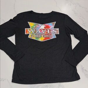 BONEYARD Sz XL~GRAPHIC LONG SLEEVE T-SHIRT TOP~LIGHTWEIGHT GRAY STRETCH MATERIAL